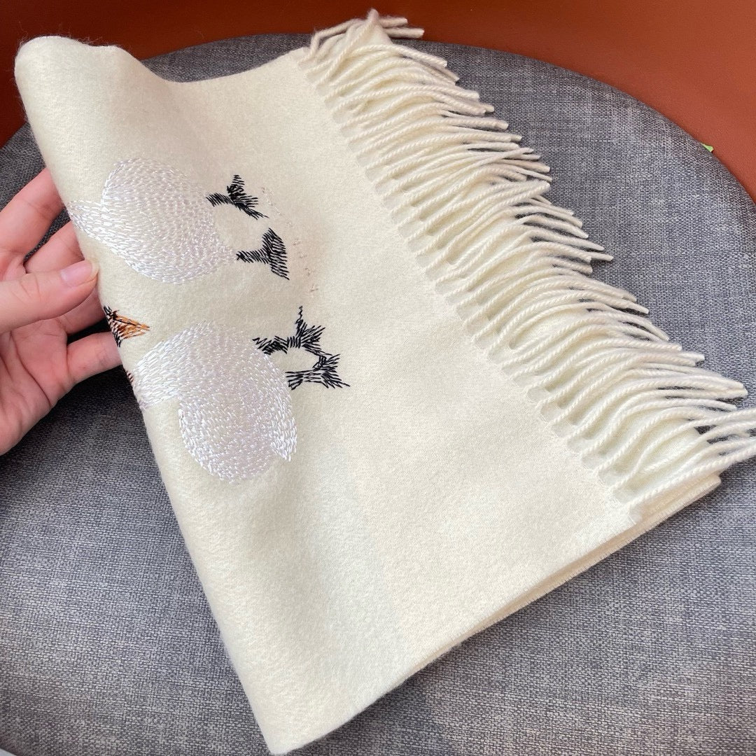 BURBERRY SWAN WOOL CASHMERE SCARF 180 CM IVORY WHITE 394453