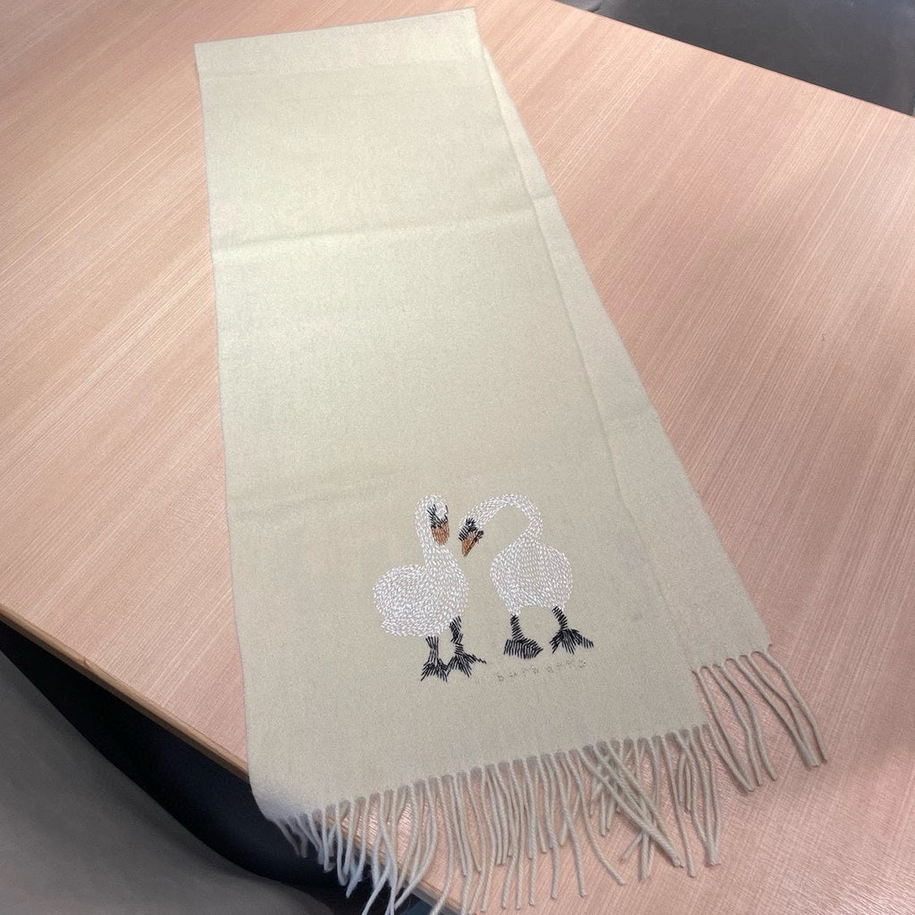 BURBERRY SWAN WOOL CASHMERE SCARF 180 CM IVORY WHITE 394453