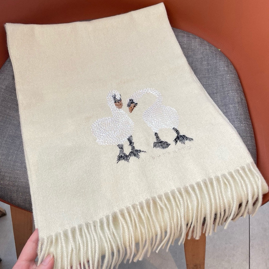 BURBERRY SWAN WOOL CASHMERE SCARF 180 CM IVORY WHITE 394453