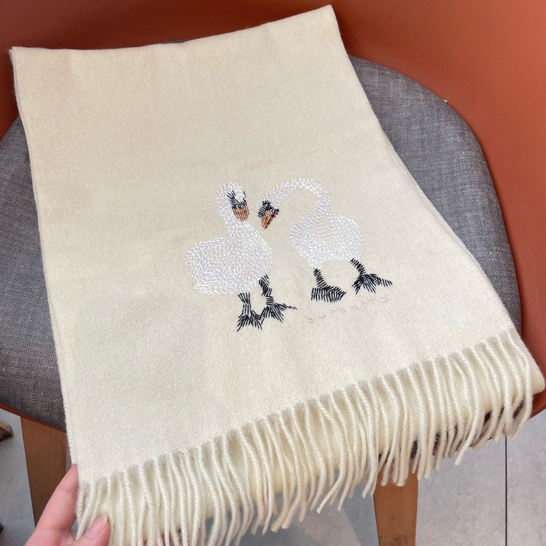 BURBERRY SWAN WOOL CASHMERE SCARF 180 CM IVORY WHITE 394453