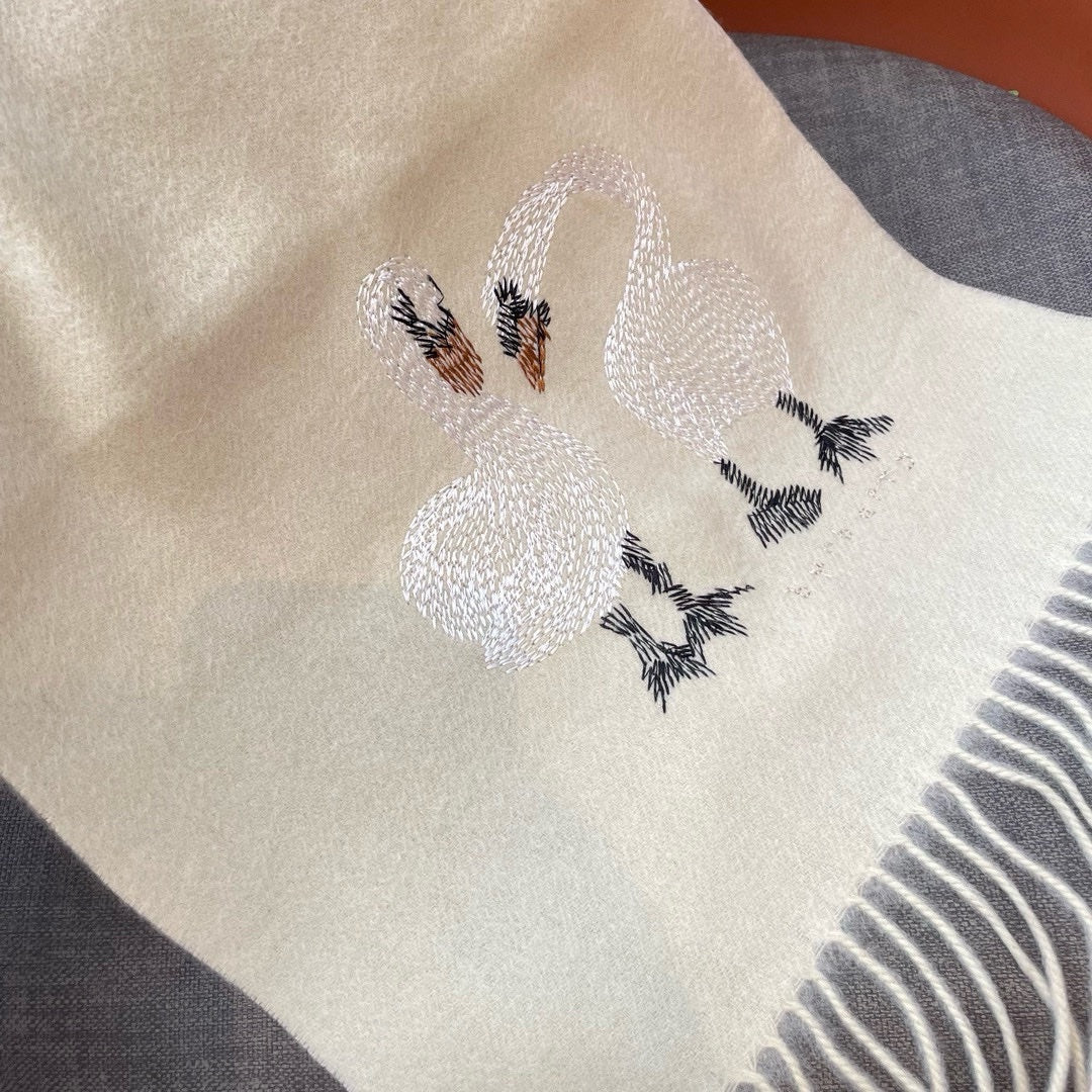 BURBERRY SWAN WOOL CASHMERE SCARF 180 CM IVORY WHITE 394453