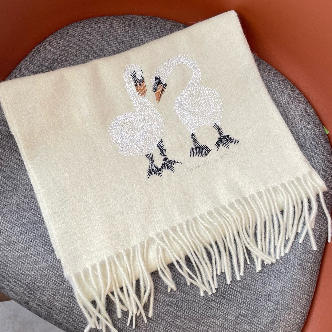 BURBERRY SWAN WOOL CASHMERE SCARF 180 CM IVORY WHITE 394453