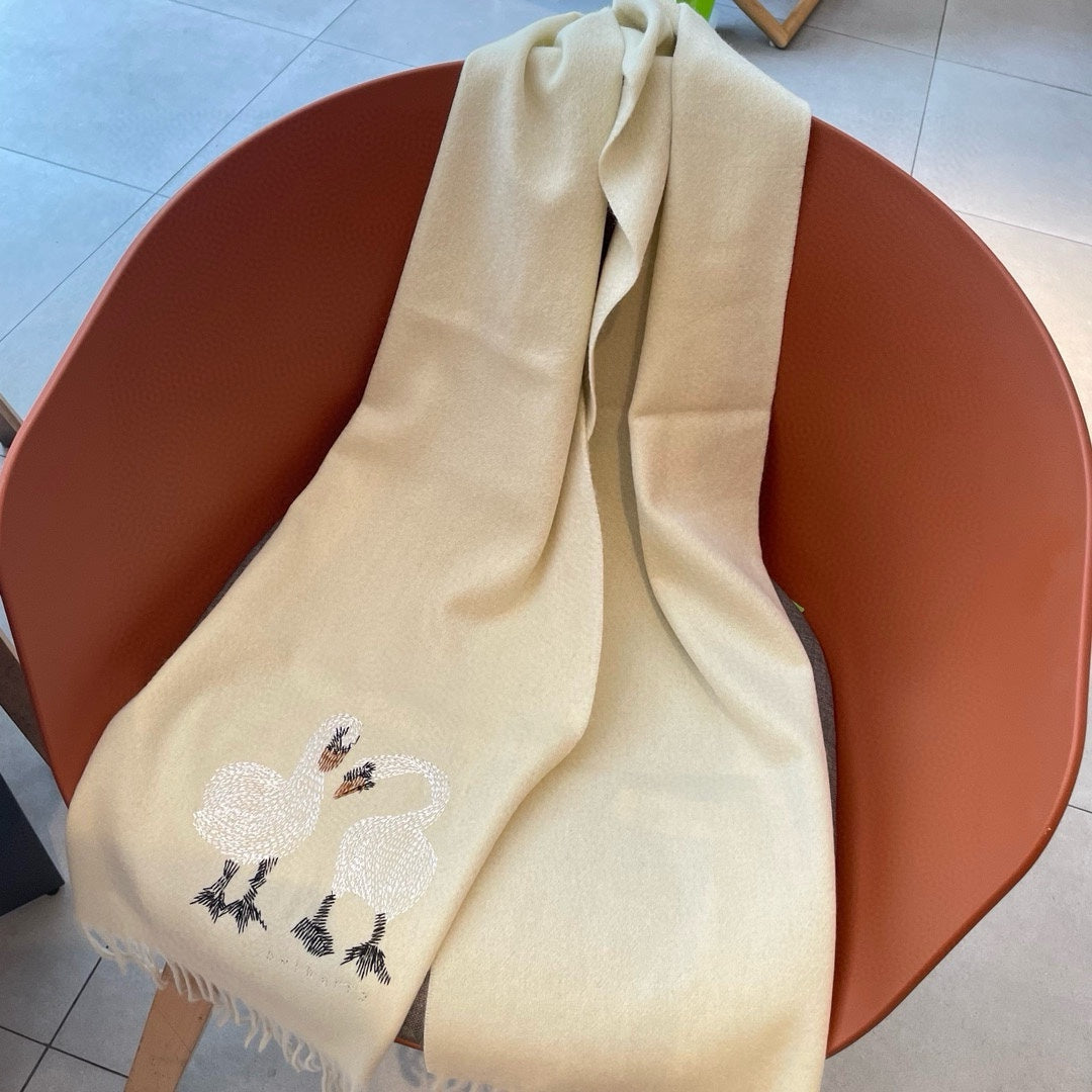BURBERRY SWAN WOOL CASHMERE SCARF 180 CM IVORY WHITE 394453