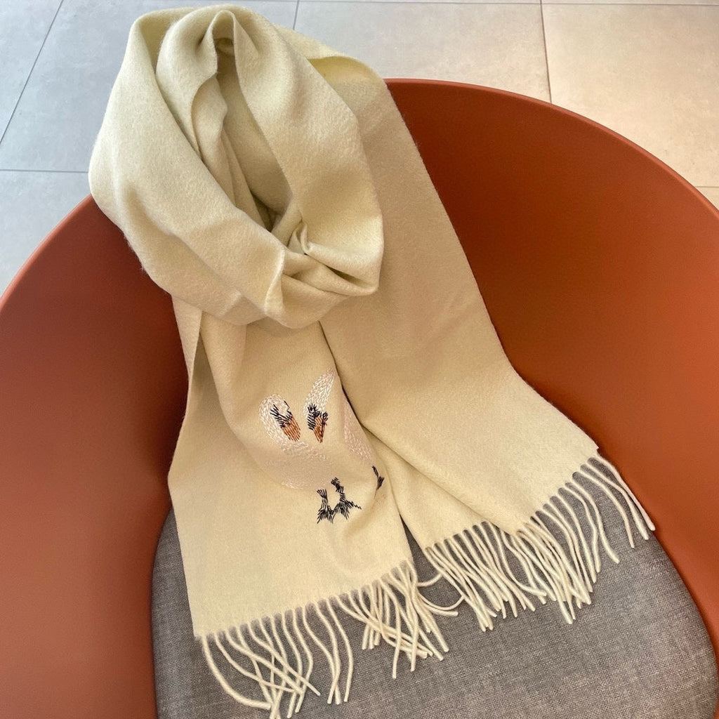 BURBERRY SWAN WOOL CASHMERE SCARF 180 CM IVORY WHITE 394453
