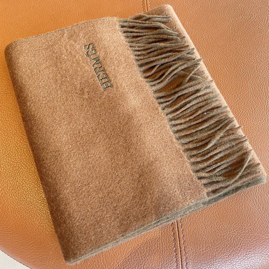 HERMES DOUBLE-FACE STOLE SCARF IN BURNT ORANGE MIX OLIVE GREEN CASERE 394462
