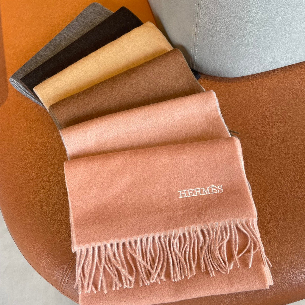 HERMES DOUBLE-FACE STOLE SCARF IN BURNT ORANGE MIX OLIVE GREEN CASERE 394462