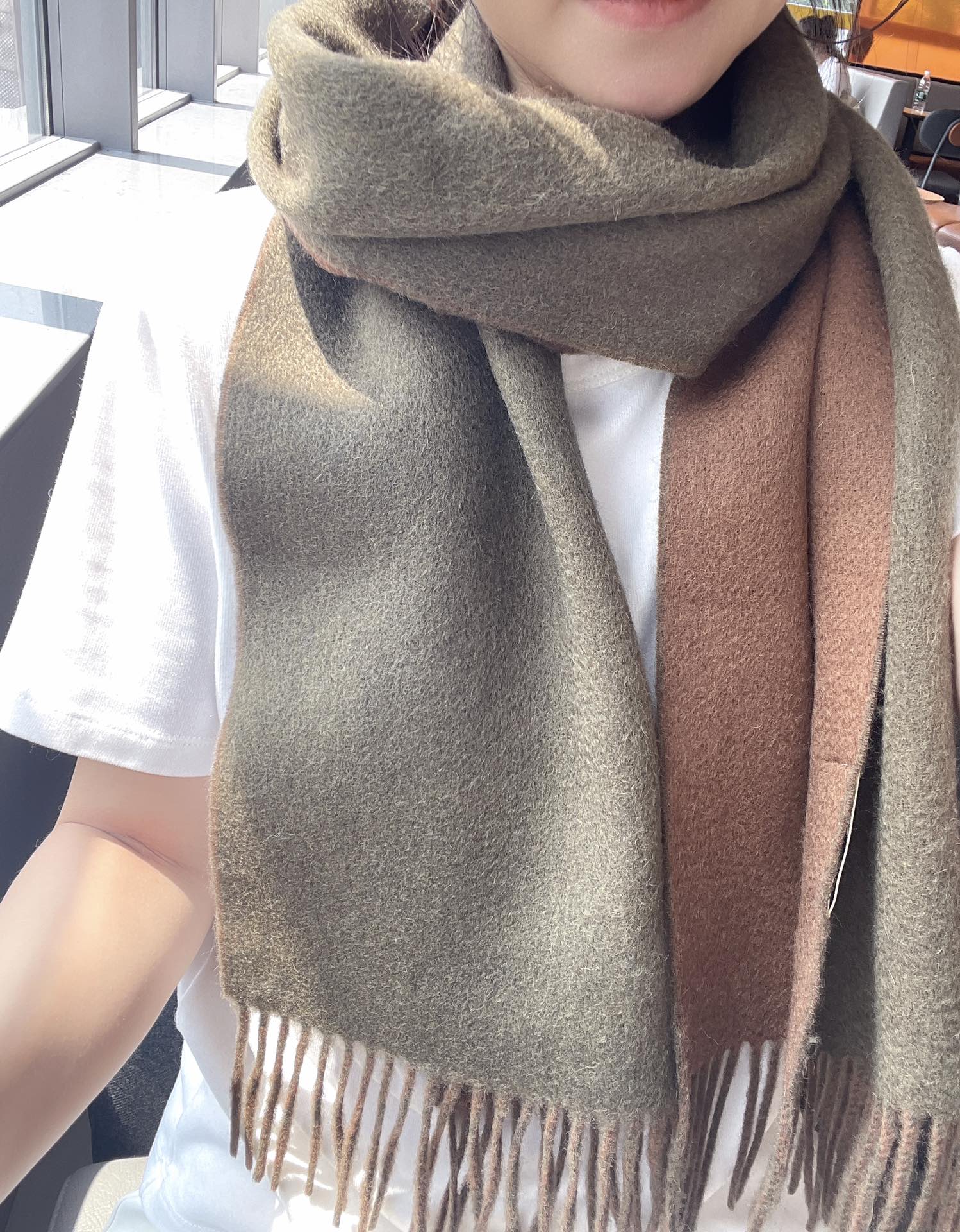 HERMES DOUBLE-FACE STOLE SCARF IN BURNT ORANGE MIX OLIVE GREEN CASERE 394462
