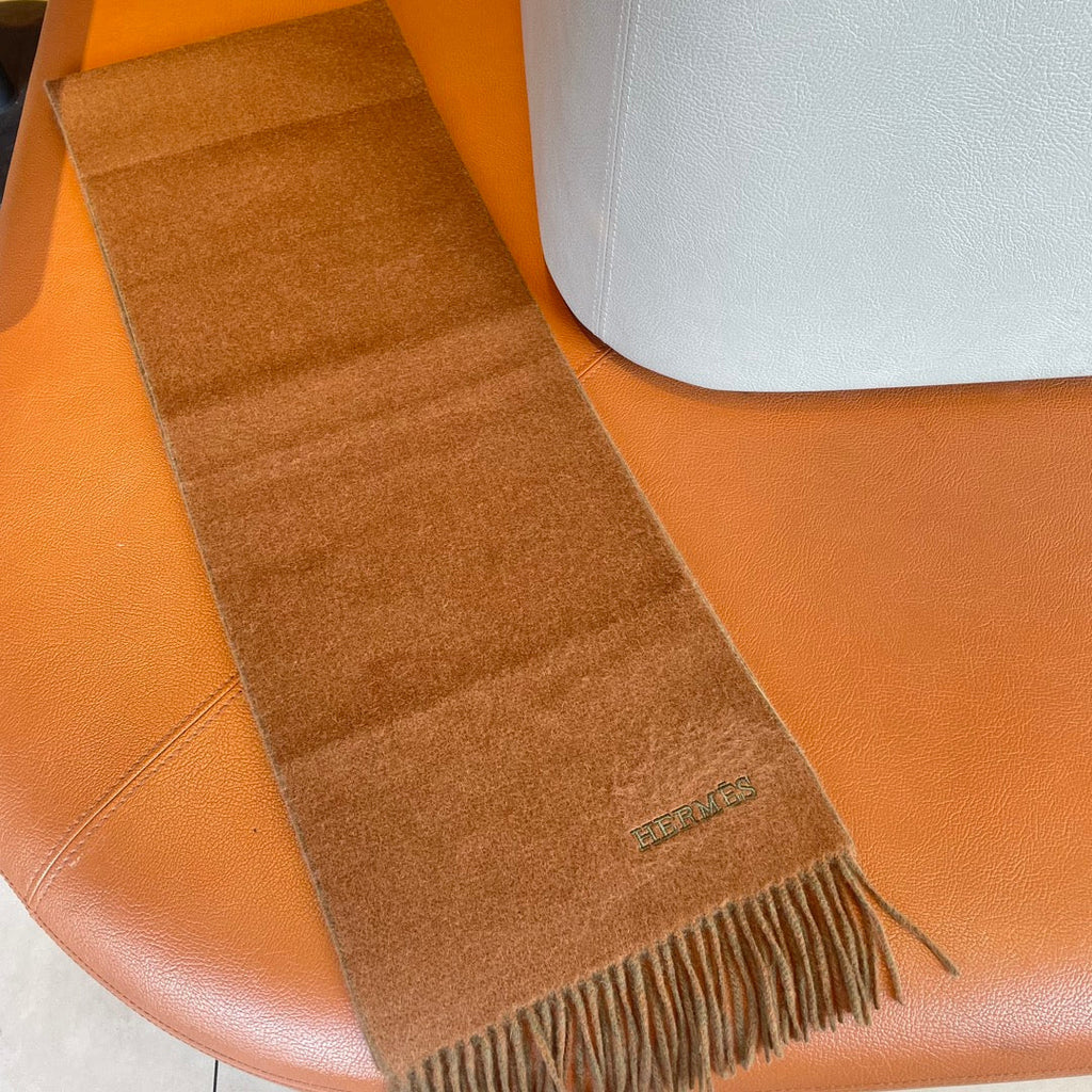 HERMES DOUBLE-FACE STOLE SCARF IN BURNT ORANGE MIX OLIVE GREEN CASERE 394462