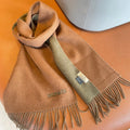 HERMES DOUBLE-FACE STOLE SCARF IN BURNT ORANGE MIX OLIVE GREEN CASERE 394462