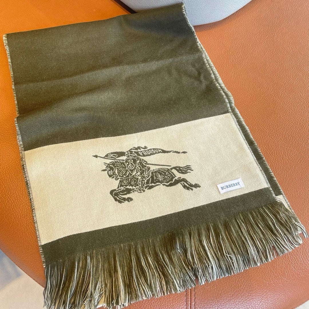 BURBERRY EKD LOGO SCARF 200 CM IN OLIVE GREEN MIX WHITE CASHMERE 396289