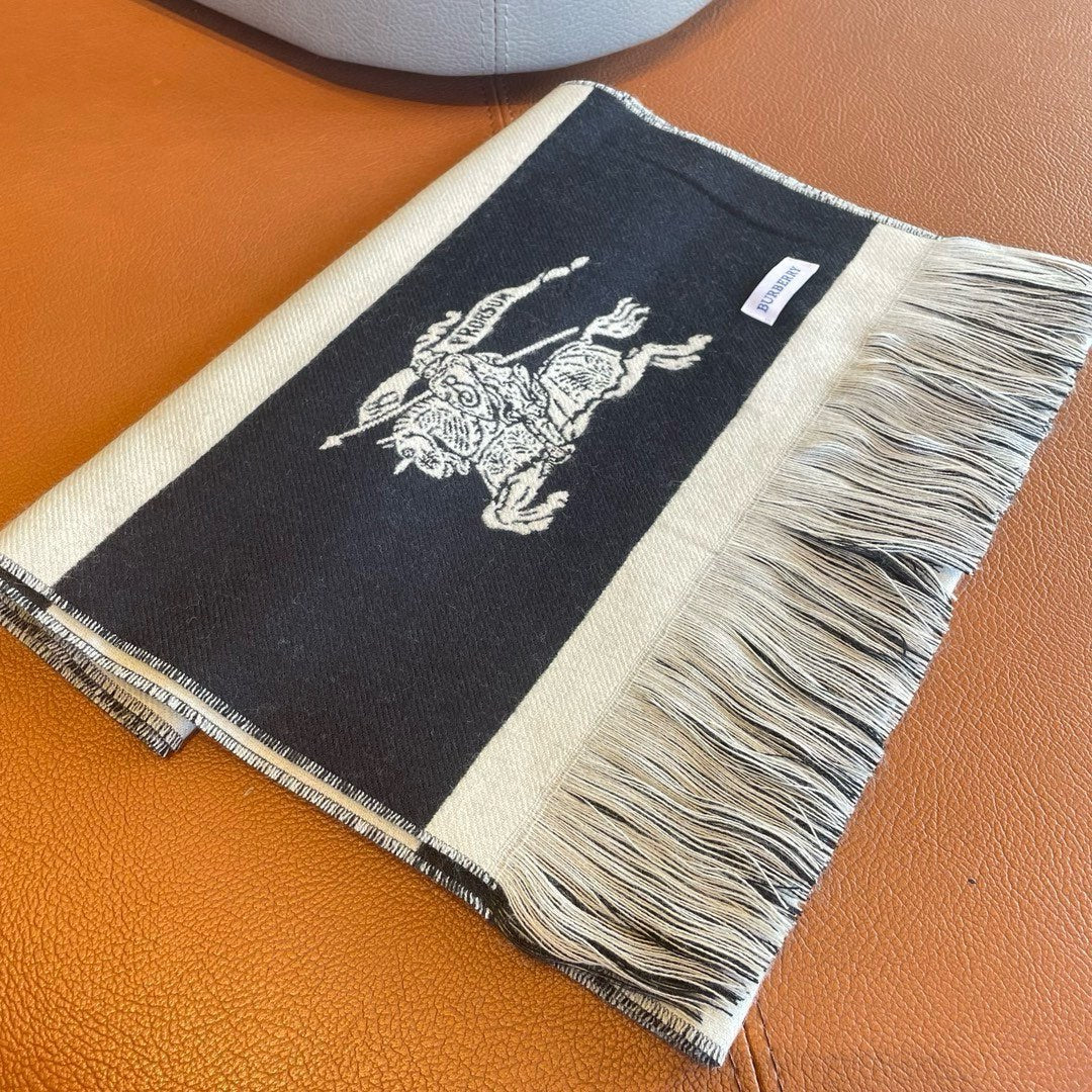 BURBERRY EKD LOGO SCARF 200 CM IN BLACK MIX WHITE CASHMERE 396290