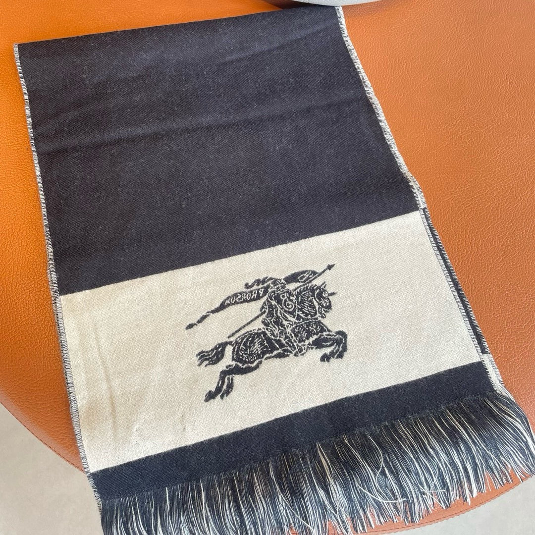 BURBERRY EKD LOGO SCARF 200 CM IN BLACK MIX WHITE CASHMERE 396290