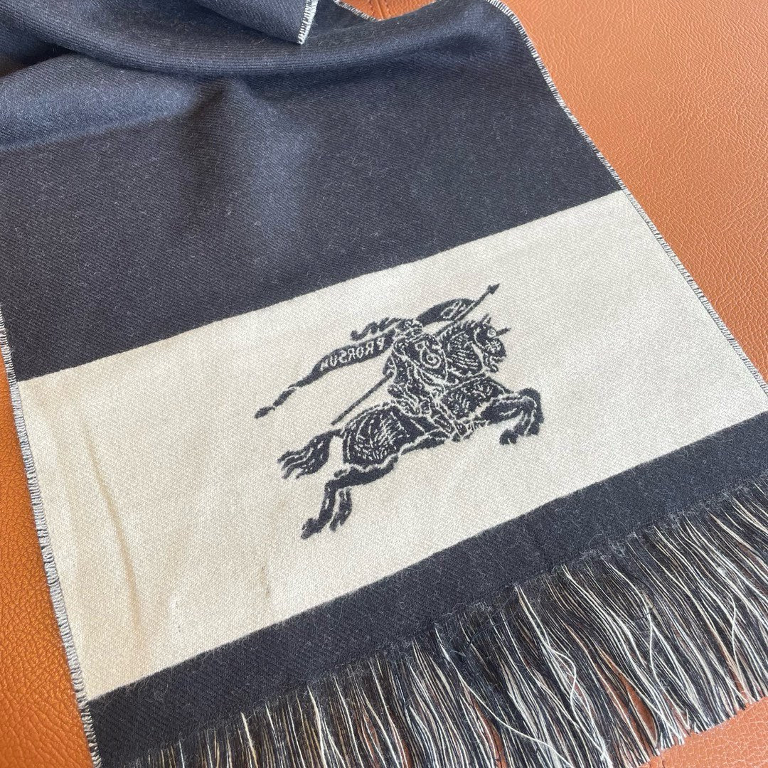 BURBERRY EKD LOGO SCARF 200 CM IN BLACK MIX WHITE CASHMERE 396290