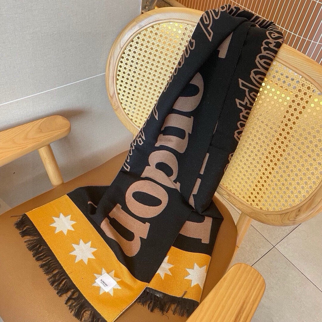 BURBERRY SCARF 200 CM IN BLACK MIX CAMEL BROWN CASHMERE 401904
