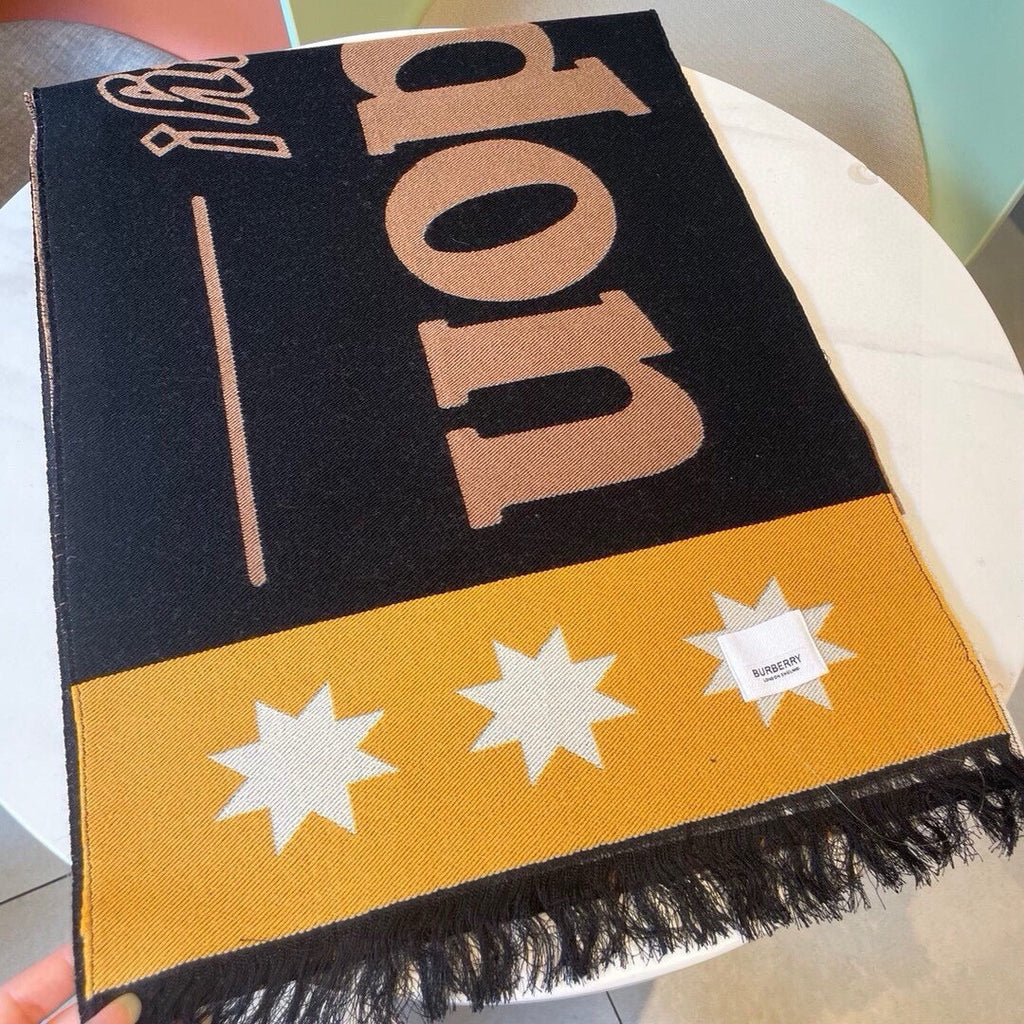 BURBERRY SCARF 200 CM IN BLACK MIX CAMEL BROWN CASHMERE 401904