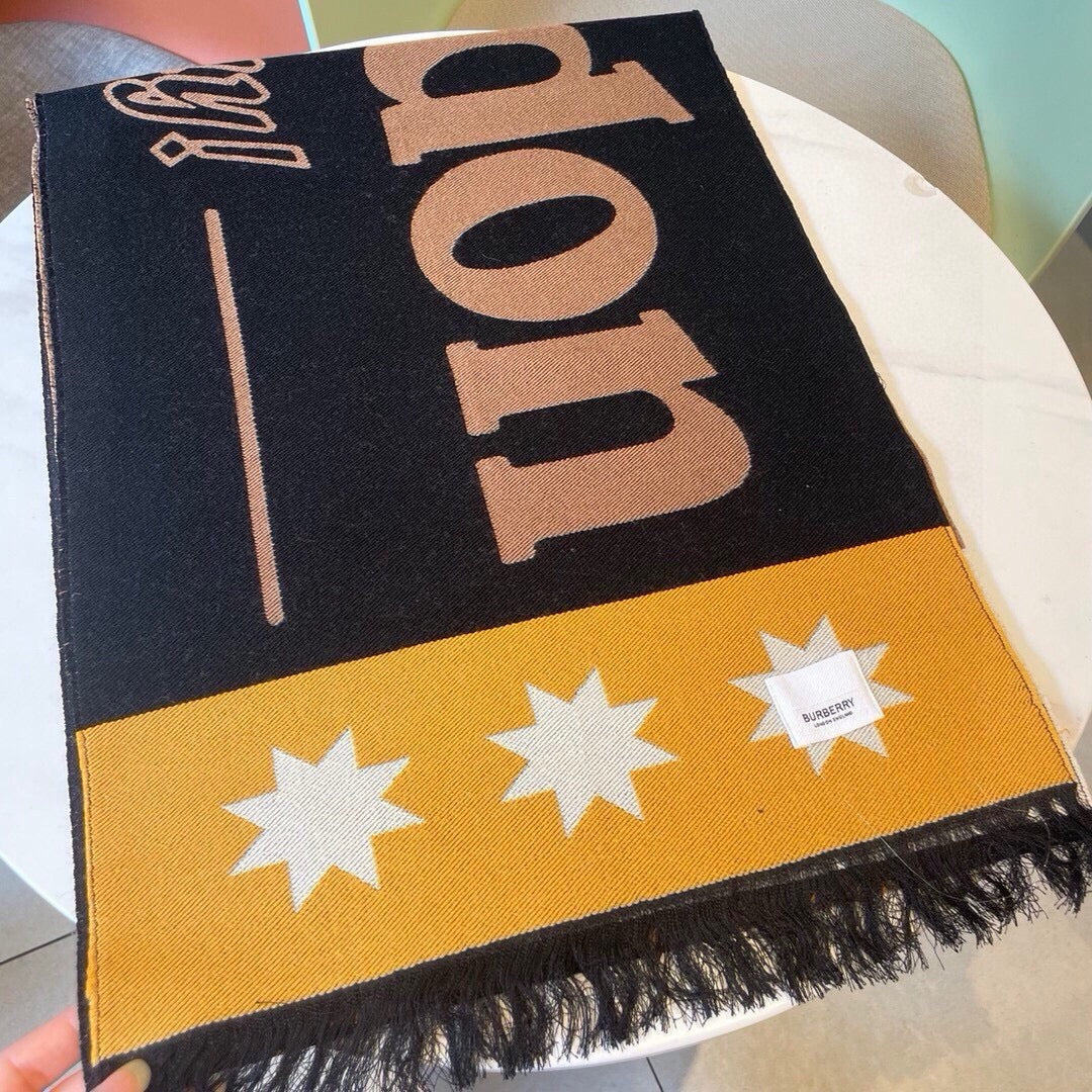 BURBERRY SCARF 200 CM IN BLACK MIX CAMEL BROWN CASHMERE 401904