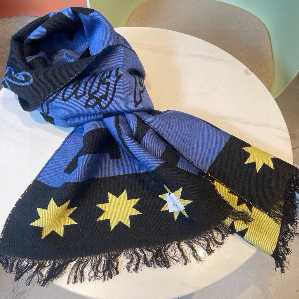 BURBERRY SCARF 200 CM IN COBALT BLUE MIX BLACK CASHMERE  401905