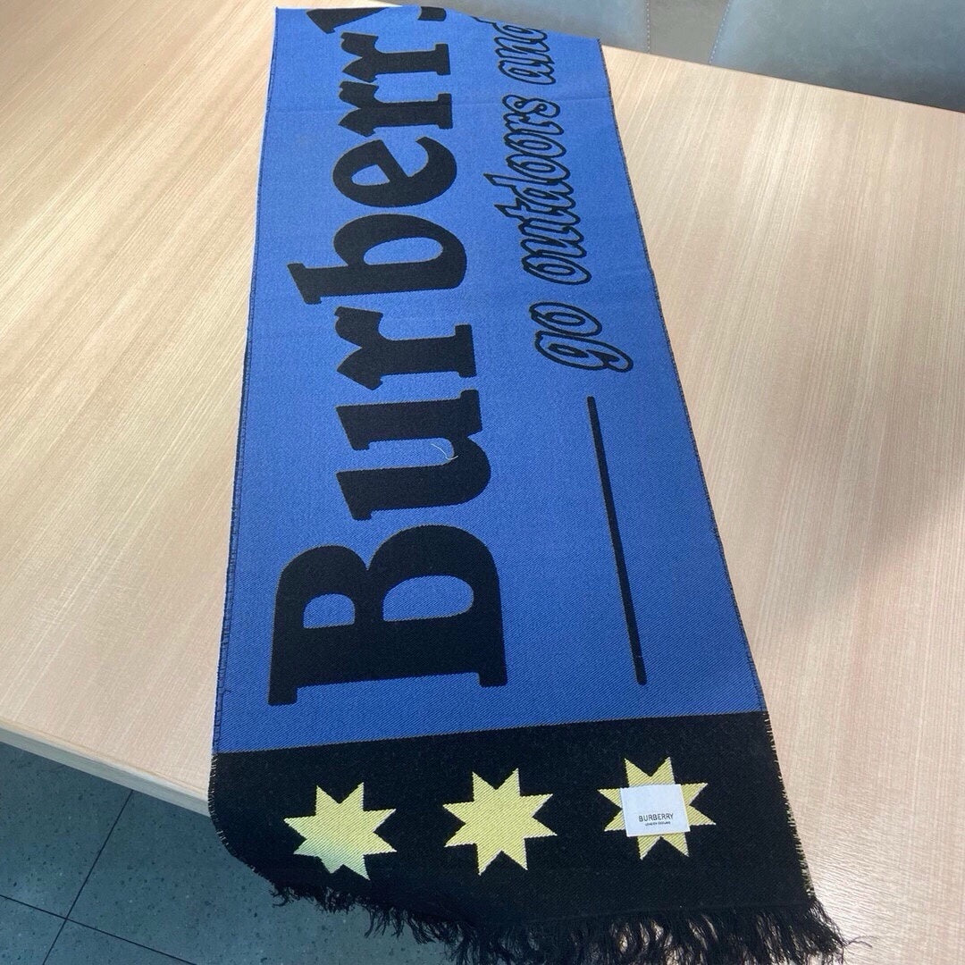 BURBERRY SCARF 200 CM IN COBALT BLUE MIX BLACK CASHMERE  401905