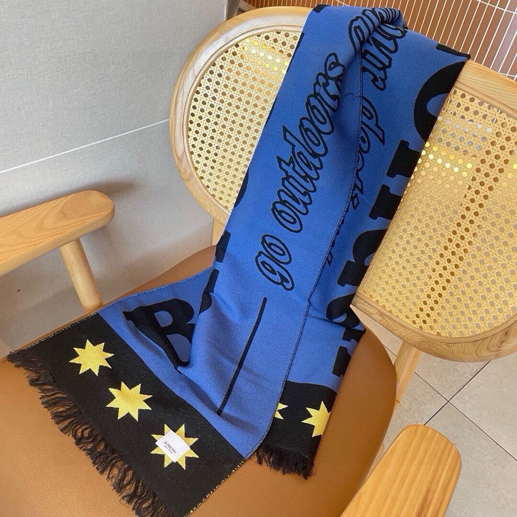 BURBERRY SCARF 200 CM IN COBALT BLUE MIX BLACK CASHMERE  401905