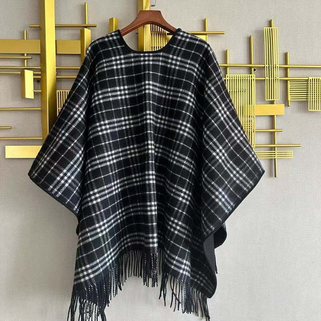 BURBERRY CHECK DOUBLE-SIDED CAPE 150 CM IN BLACK CASHMERE 401927