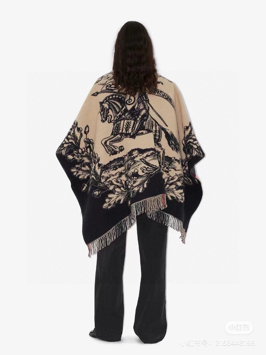 BURBERRY EQUESTRIAN KNIGHT WOOL CAPE 140 CM BEIGE MIX BLACK 403739