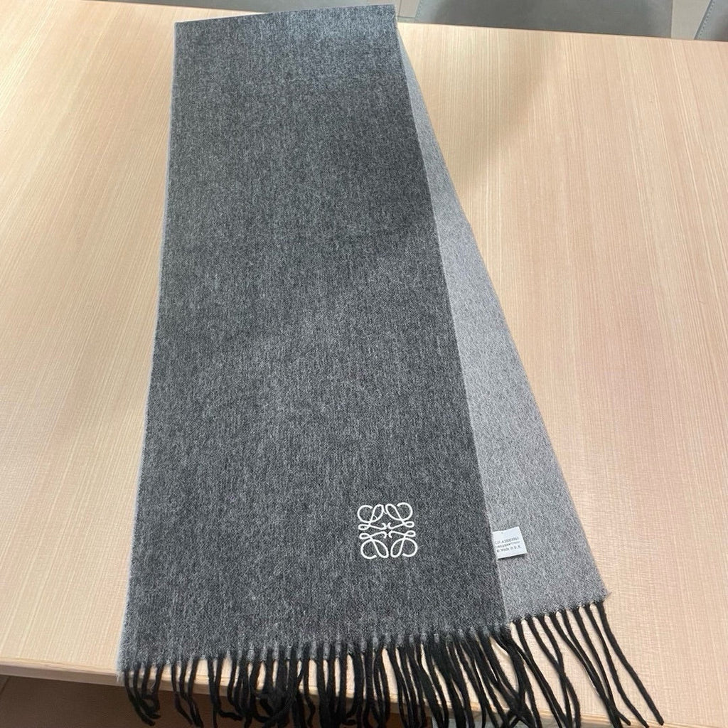 LOEWE SCARF 180 CM IN MOUSE GRAY CASHMERE AND WOOL 403756
