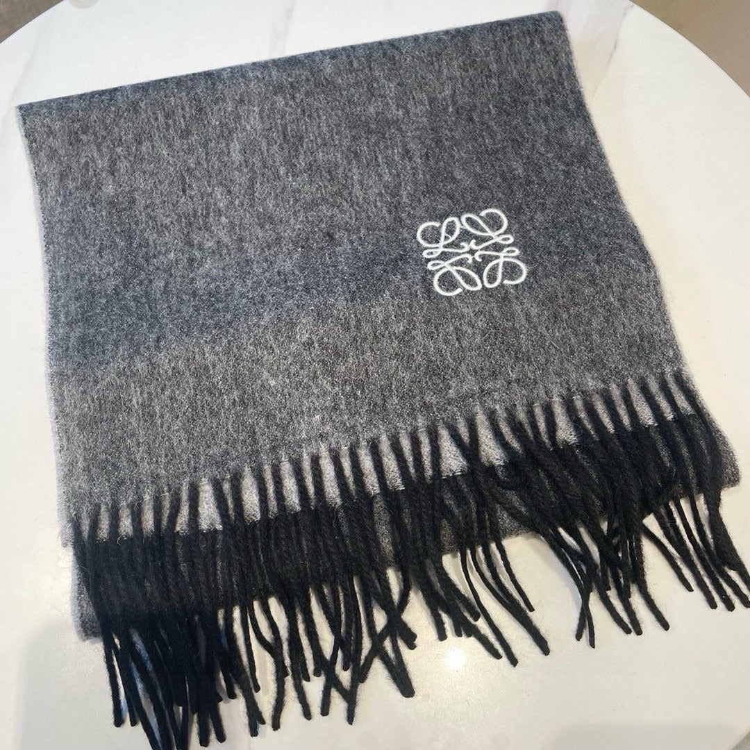 LOEWE SCARF 180 CM IN MOUSE GRAY CASHMERE AND WOOL 403756