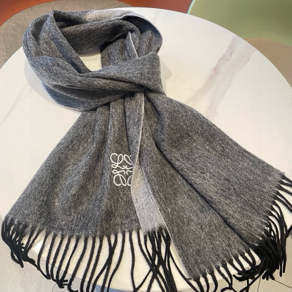 LOEWE SCARF 180 CM IN MOUSE GRAY CASHMERE AND WOOL 403756
