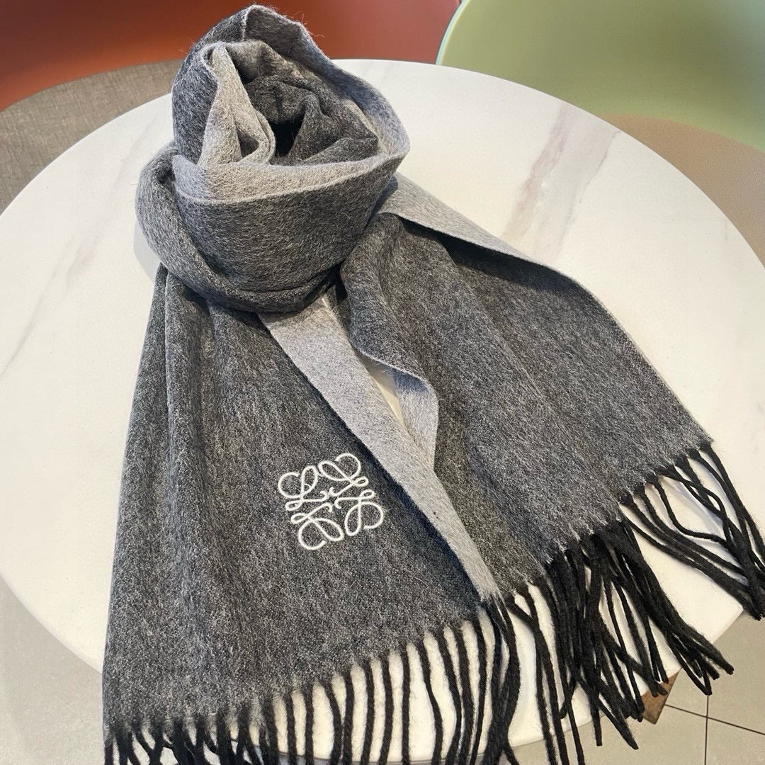 LOEWE SCARF 180 CM IN MOUSE GRAY CASHMERE AND WOOL 403756
