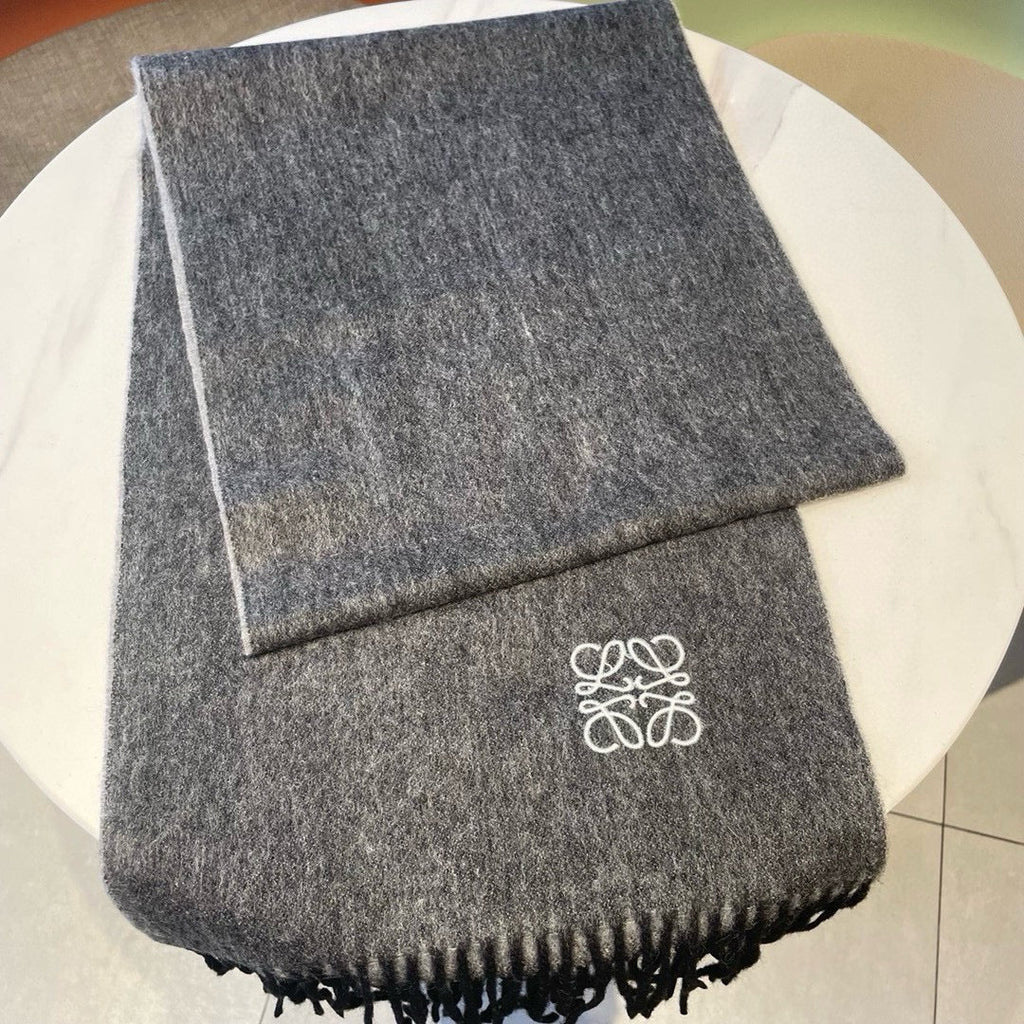 LOEWE SCARF 180 CM IN MOUSE GRAY CASHMERE AND WOOL 403756