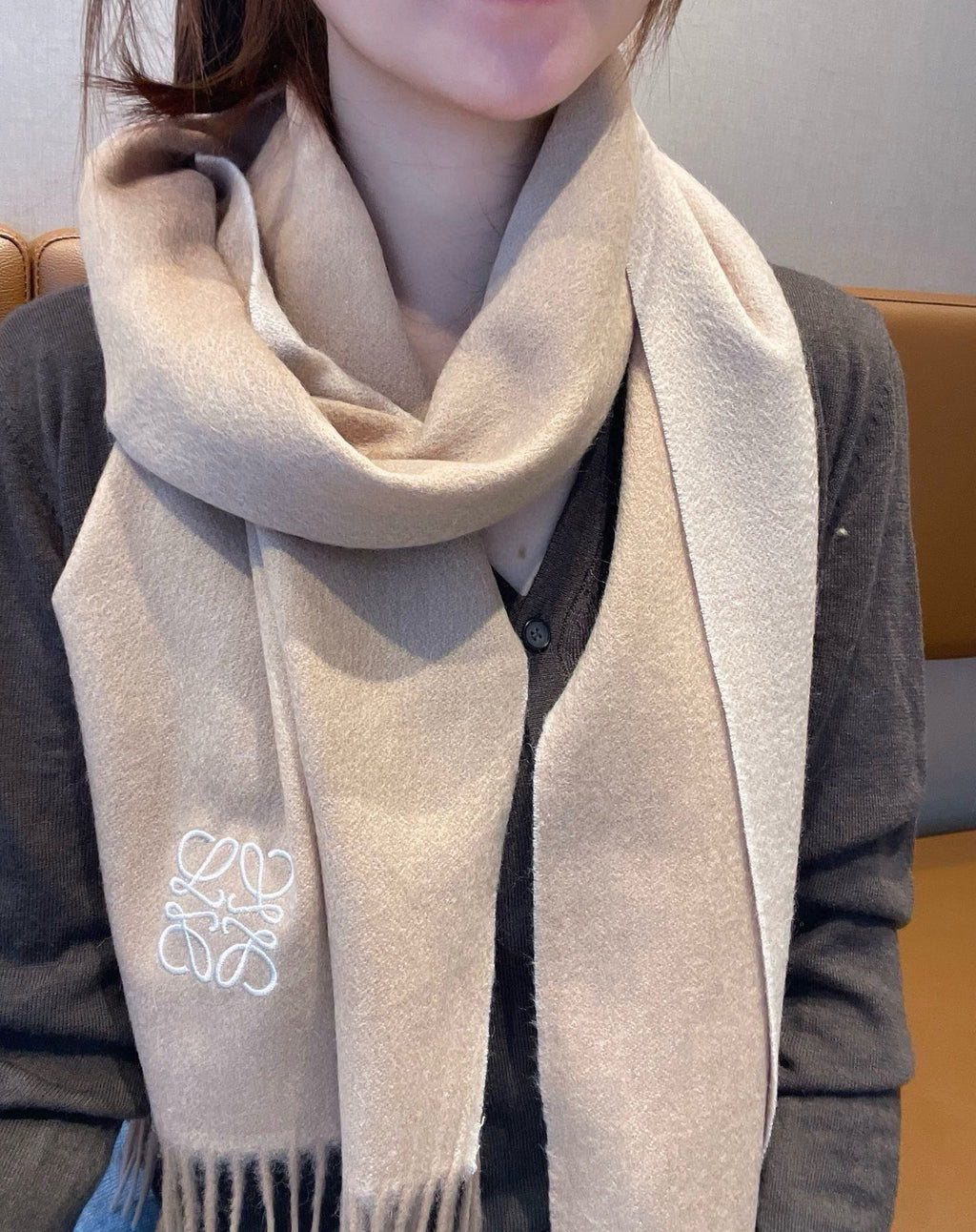 LOEWE SCARF 180 CM IN CAMEL BEIGE CASHMERE AND WOOL 403757
