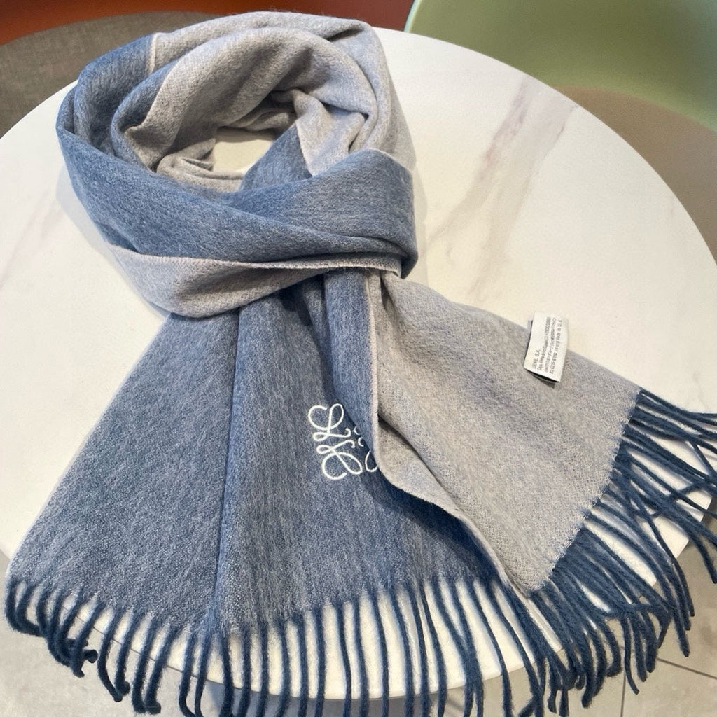 LOEWE SCARF 180 CM IN LIGHT BLUE CASHMERE AND WOOL 403758