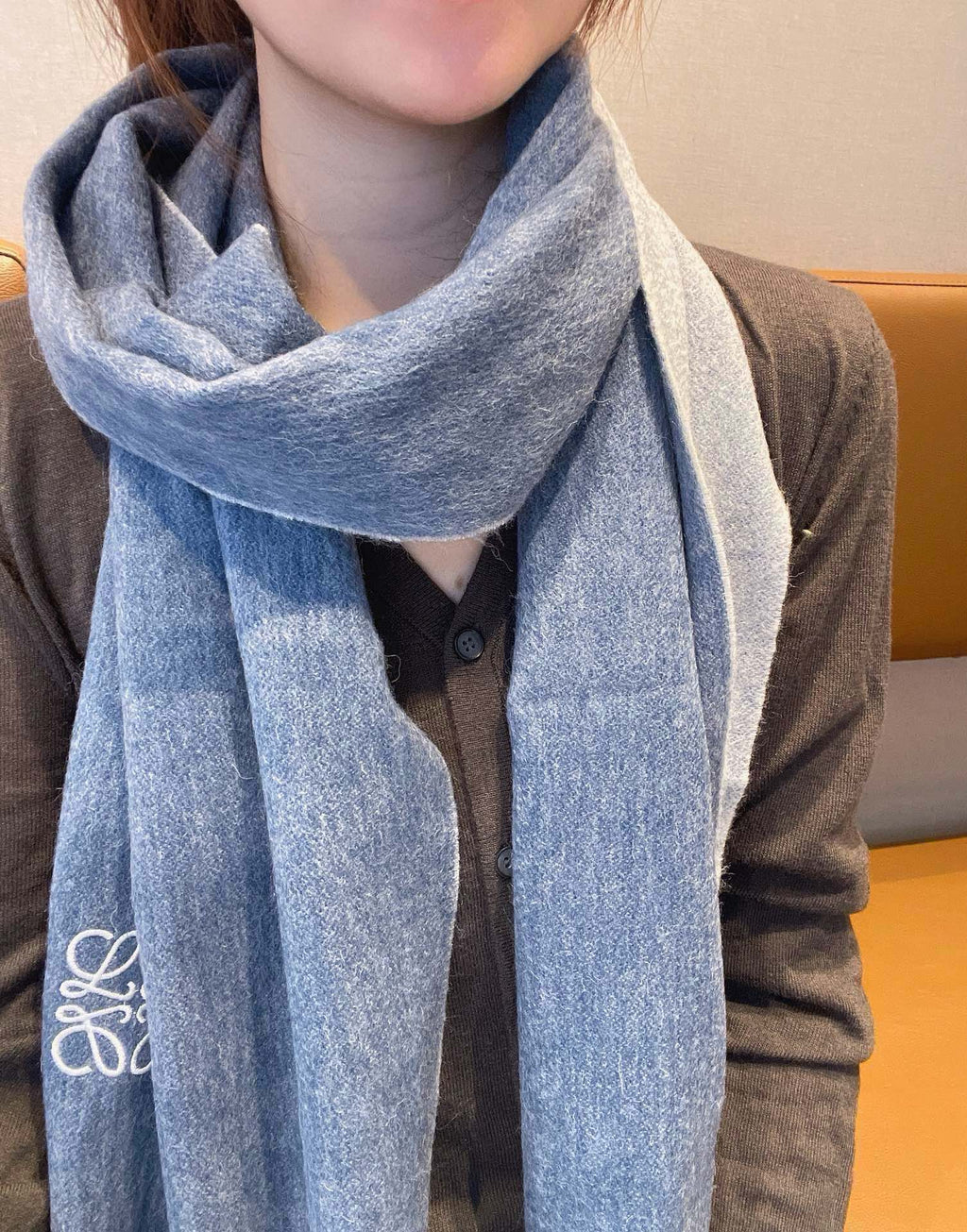 LOEWE SCARF 180 CM IN LIGHT BLUE CASHMERE AND WOOL 403758