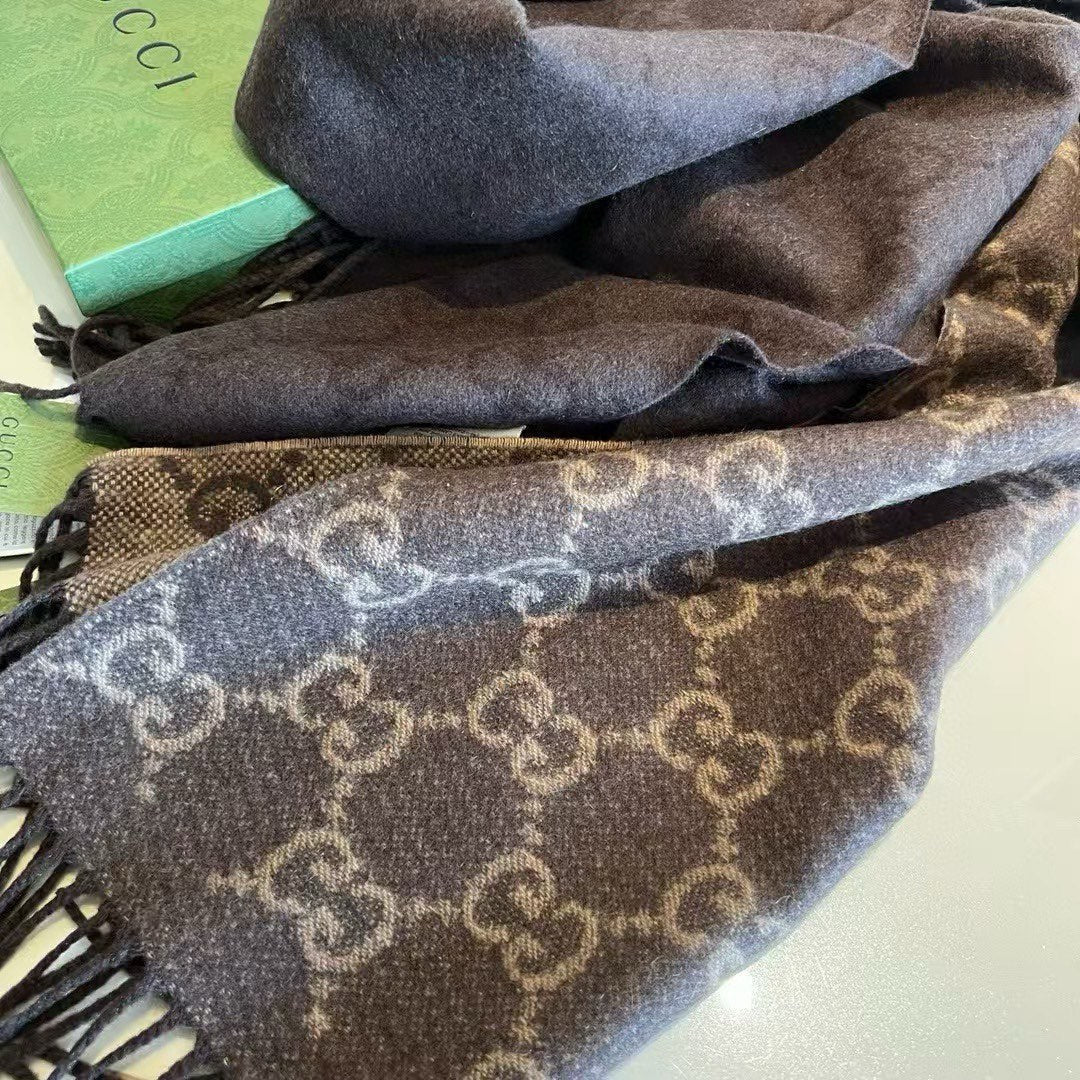GUCCI SCARF 200 CM CHOCOLATE BROWN  CASHMERE JACQUARD 405133