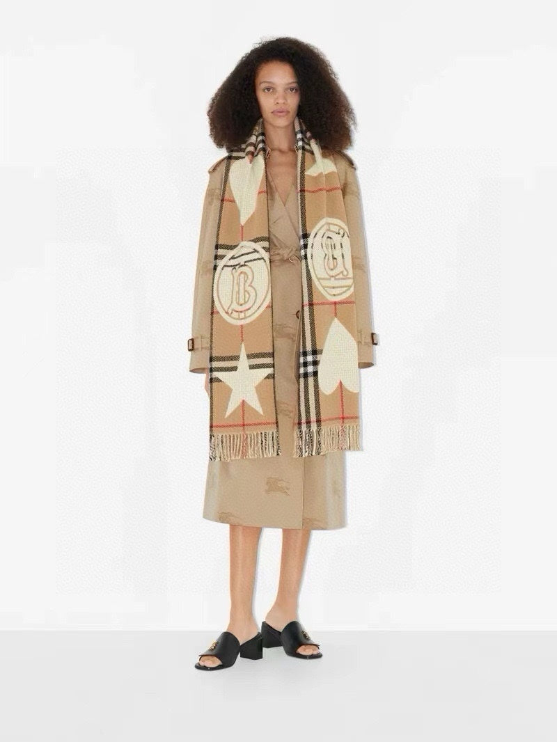 BURBERRY SCARF 205 CM IN CAMEL BEIGE MIX WHITE WOOL AND CASHMERE 408559