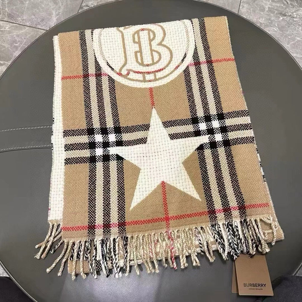 BURBERRY SCARF 205 CM IN CAMEL BEIGE MIX WHITE WOOL AND CASHMERE 408559