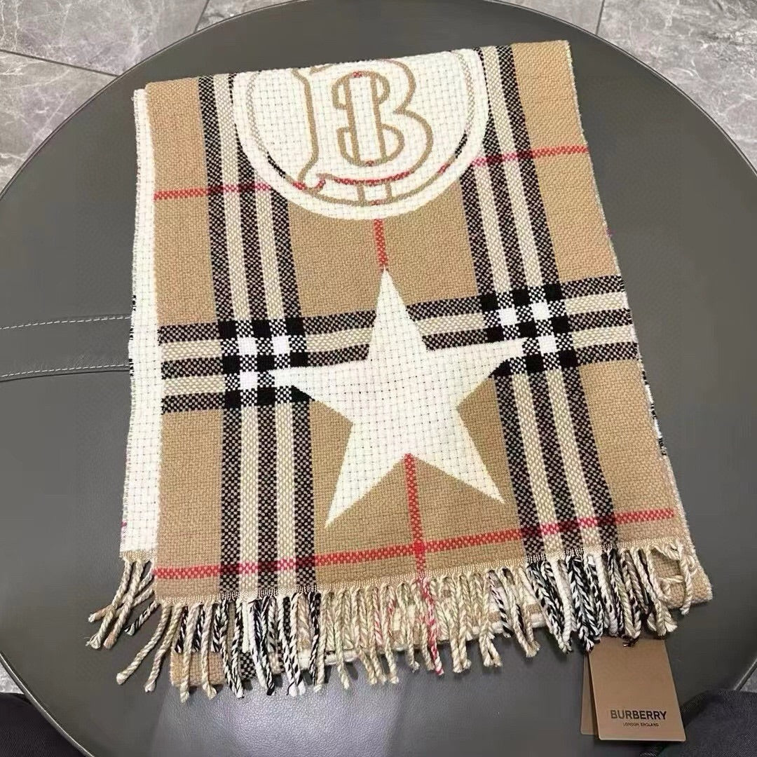 BURBERRY SCARF 205 CM IN CAMEL BEIGE MIX WHITE WOOL AND CASHMERE 408559