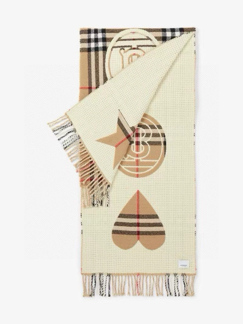 BURBERRY SCARF 205 CM IN CAMEL BEIGE MIX WHITE WOOL AND CASHMERE 408559
