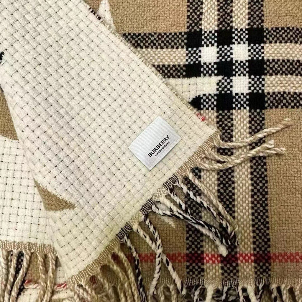 BURBERRY SCARF 205 CM IN CAMEL BEIGE MIX WHITE WOOL AND CASHMERE 408559