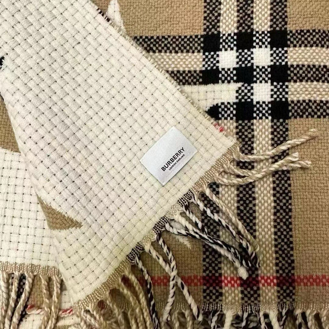 BURBERRY SCARF 205 CM IN CAMEL BEIGE MIX WHITE WOOL AND CASHMERE 408559