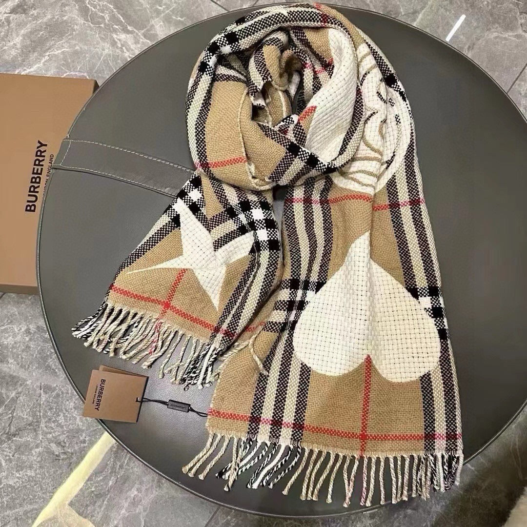 BURBERRY SCARF 205 CM IN CAMEL BEIGE MIX WHITE WOOL AND CASHMERE 408559