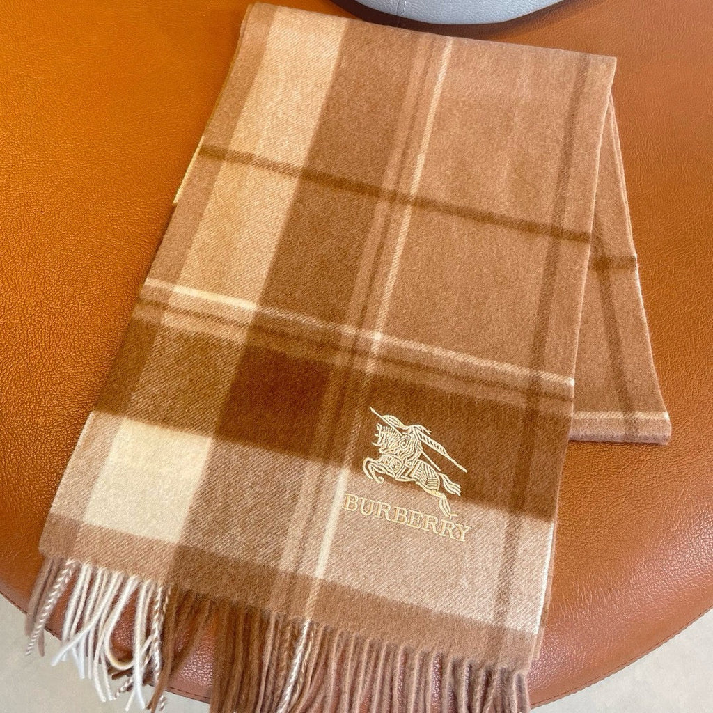 BURBERRY SCARF 180 CM IN BRONZE BROWN MIX BLACK WOOL 408568