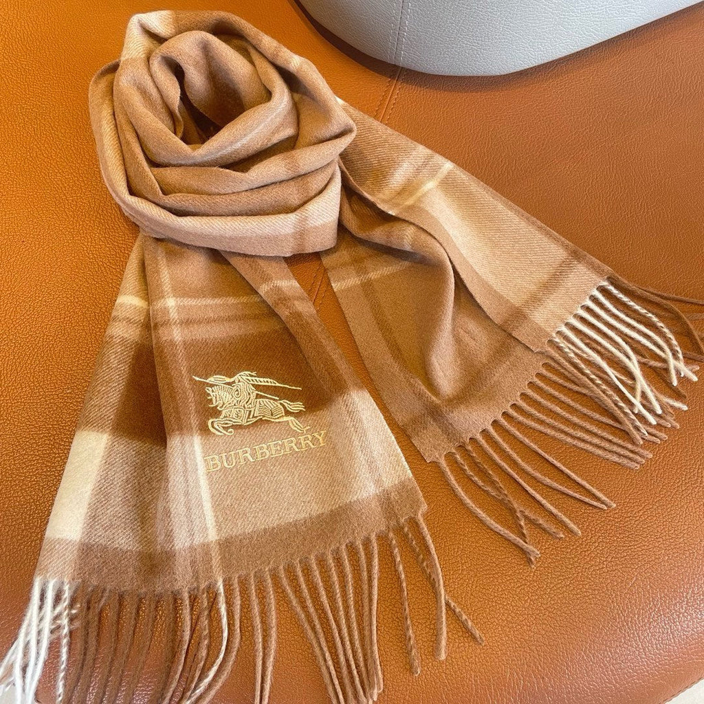 BURBERRY SCARF 180 CM IN BRONZE BROWN MIX BLACK WOOL 408568
