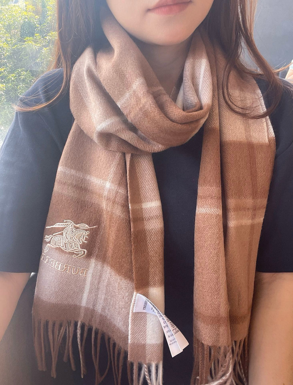 BURBERRY SCARF 180 CM IN BRONZE BROWN MIX BLACK WOOL 408568