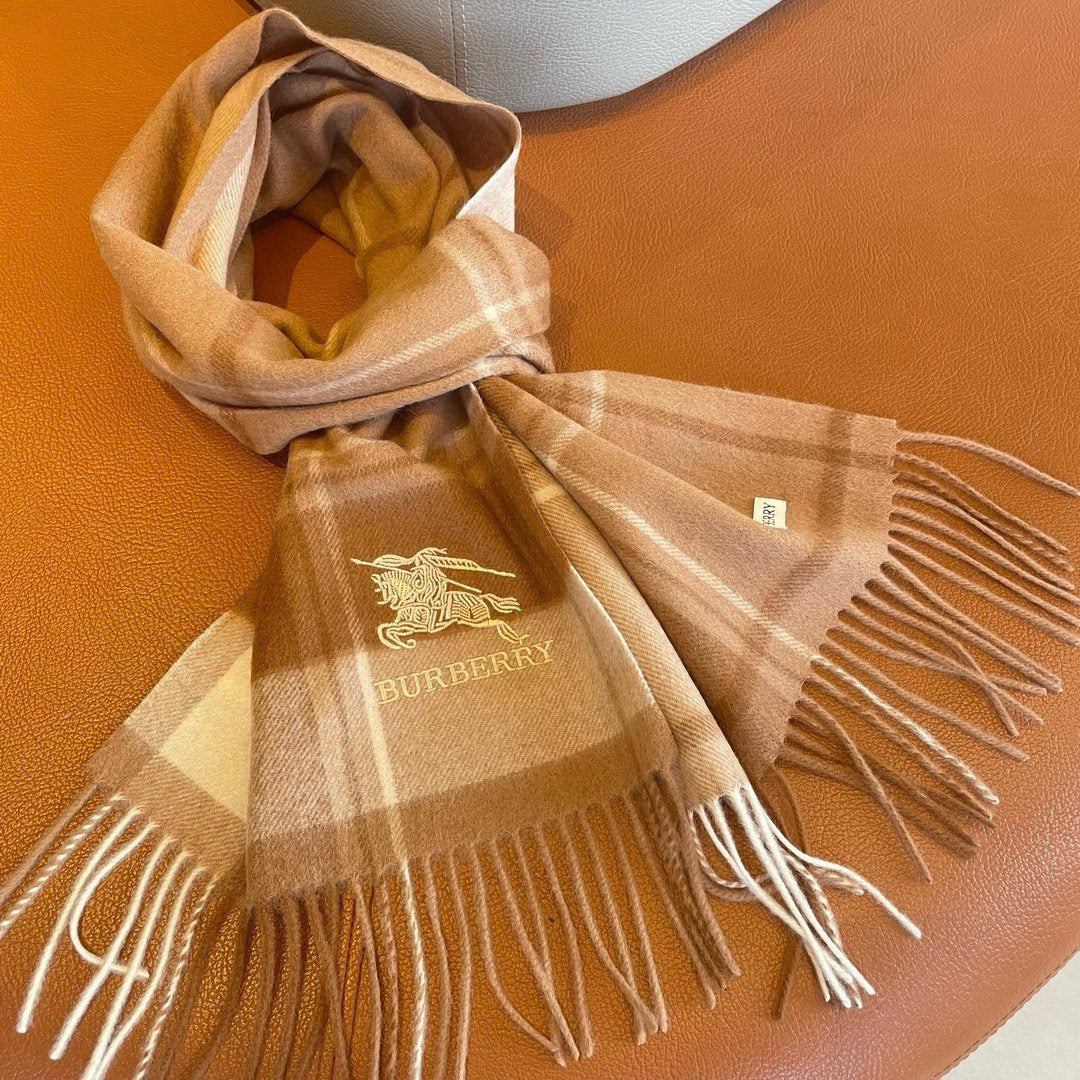 BURBERRY SCARF 180 CM IN BRONZE BROWN MIX BLACK WOOL 408568