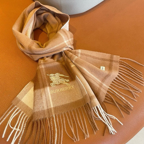 BURBERRY SCARF 180 CM IN BRONZE BROWN MIX BLACK WOOL 408568