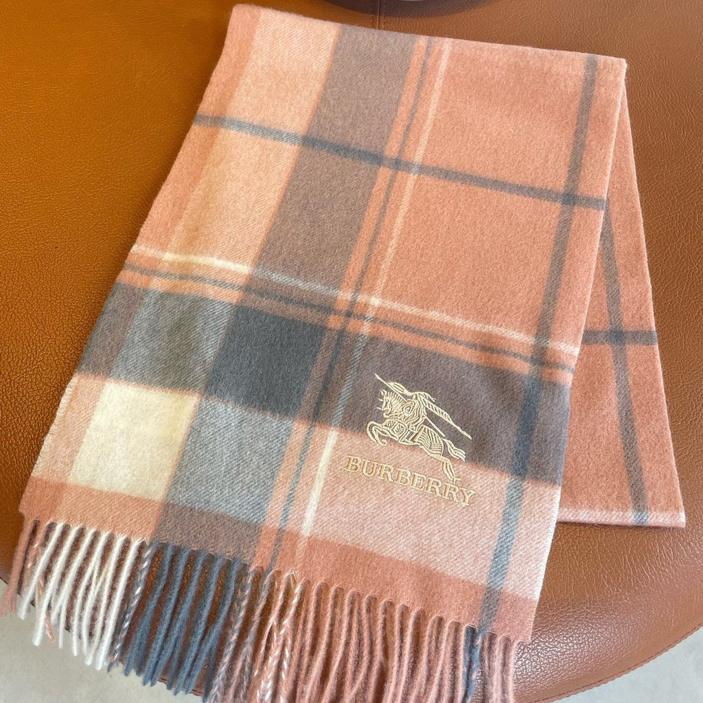 BURBERRY SCARF 180 CM IN CORAL ORANGE MIX BLACK WOOL 408569