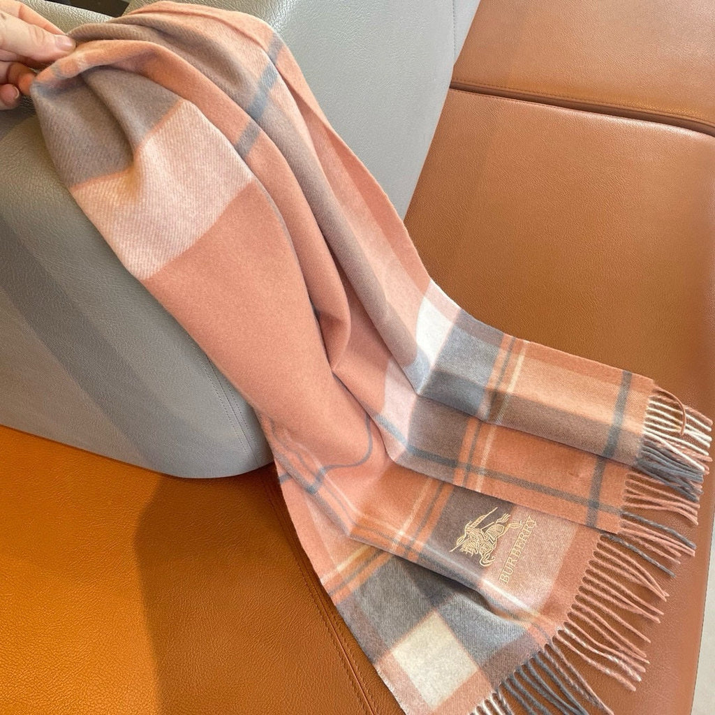BURBERRY SCARF 180 CM IN CORAL ORANGE MIX BLACK WOOL 408569