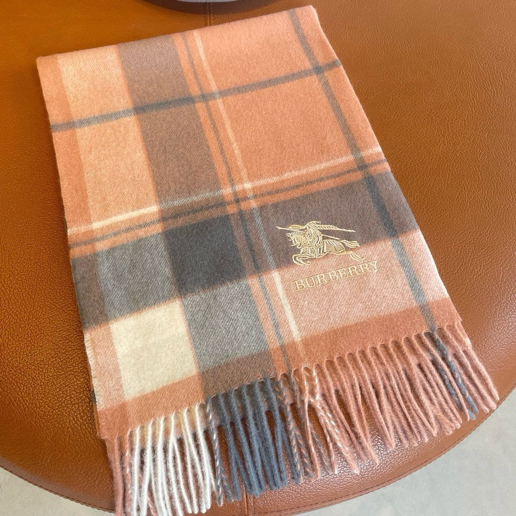 BURBERRY SCARF 180 CM IN CORAL ORANGE MIX BLACK WOOL 408569