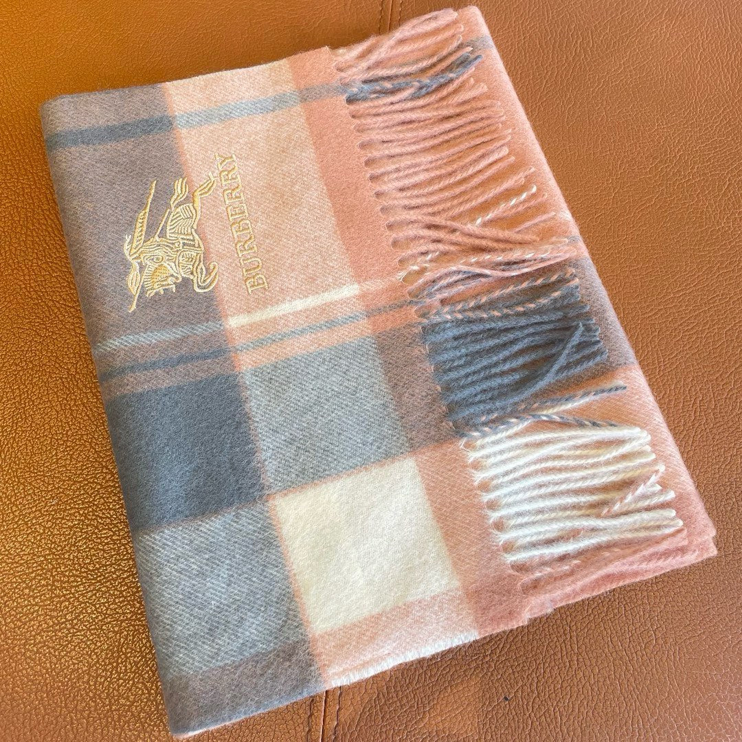 BURBERRY SCARF 180 CM IN CORAL ORANGE MIX BLACK WOOL 408569